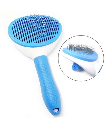 Dog Cat Rabbit Hair Slicker Brush Combs Accessories for Grooming Suitable for Shorter Hair for Cleaning and Loosening Pet Fur and Dirt With a One-Key Hair Removal Comb Function. fine needle Blue
