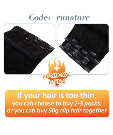 Runature 45cm Black Clip-In Hair Extensions - 120g Real Human Hair 7pcs Smooth & Silky #1B - Buy Online on GoSupps.com