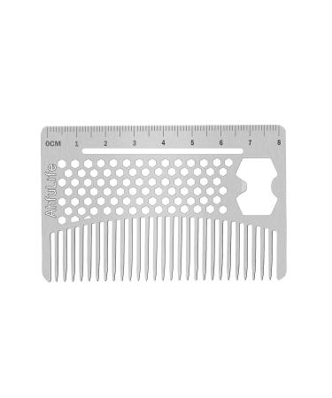 Metal Hair&Beard Comb - AhfuLife EDC Credit Card Size Comb Perfect for Wallet and Pocket - Anti-Static Dual Action Beard Comb (Stainless Steel Comb(Multifunctional))