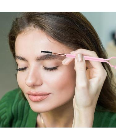 Eyelash Separator Double Head Eyebrow Brush Stainless Steel Eyelash Separator | Portable Half Arc Makeup Tools Eyelash Brush Foldable for Women Girls Teens Ladies Adults Light Pink - Buy Online on GoSupps.com