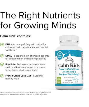 Terry Naturally Calm Kids - 60 Capsules | Supports Mental Focus, Calm Mind & Emotional Well-Being | Non-GMO, Gluten Free | 60 Servings | 60 Count - Buy Online on GoSupps.com