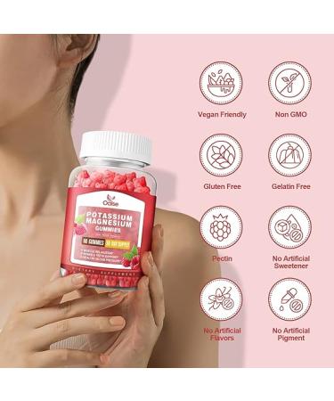 High Absorption Potassium Gluconate 99mg & Magnesium Citrate 400mg Gummies - 60 Count | Chewable Raspberry Supplements for Adults & Kids - Buy Online on GoSupps.com