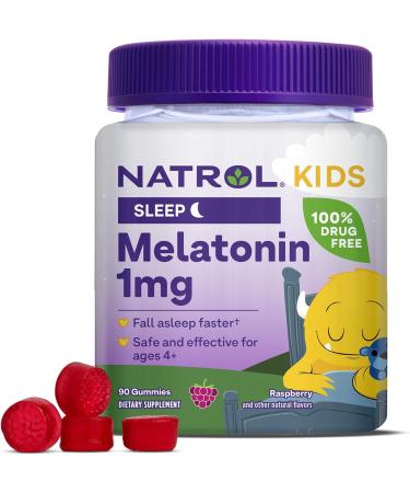 Natrol Kids Melatonin 1mg, Dietary Supplement for Restful Sleep, Sleep Gummies for Children, 90 Raspberry-Flavored Melatonin Gummies, 90 Day Supply