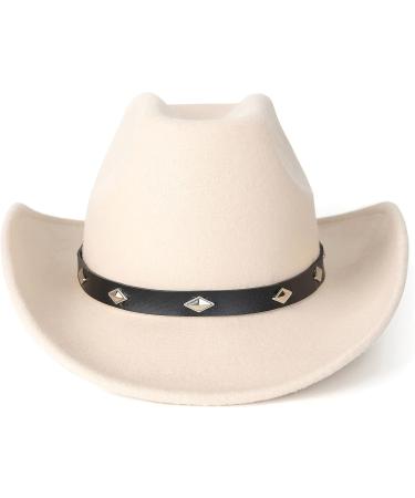 Lisianthus Wide Brim Cowboy Hat - Diamond Shaped Beige Medium - Unisex Western Outdoor Felt Hat - Buy Online on GoSupps.com