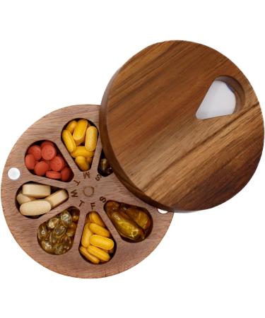 Wooden Daily & Weekly Pill Organizer Travel Case for Vitamins & Medications | Improved Design with Days & Solid Dark Wood Lid - Buy Online on GoSupps.com