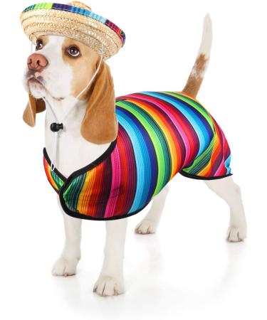 Dog Sombrero Hat and Serape Poncho Costume | Adjustable Mexican Dog Outfit for Party Decorations | Funny Chihuahua Clothes | Multicolor (S) - Buy Online on GoSupps.com