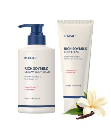 KUNDAL Rich Soymilk Creamy Body Care Set Body Wash16.9 oz + Body Cream 6.76oz - Mellow Vanilla