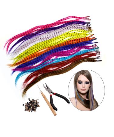 HQdeal Feather Hair Extension Kit with 52 Synthetic Feathers 100 Beads Pliers and Hook (mixed colors)