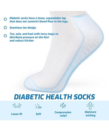 LIN Diabetic Socks for Men & Women | Non-Binding Circulatory Extra Wide Top | 12 Pairs Crew/Snow White - Buy Online on GoSupps.com