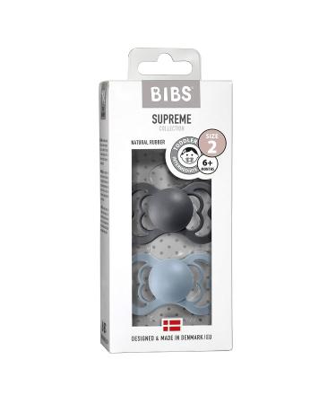BIBS Pacifiers - Supreme Collection | BPA-Free Baby Pacifier | Made in Denmark | Set of 2 Iron/Baby Blue Color Premium Soothers | Size 6-18 Months - Buy Online on GoSupps.com