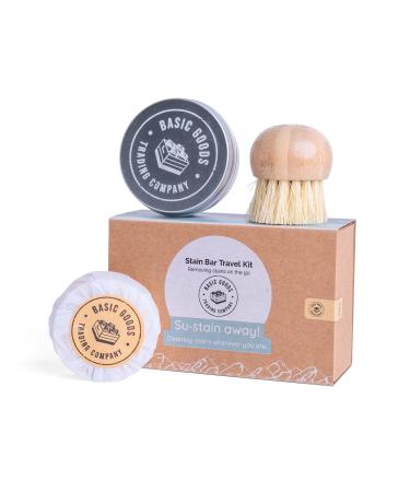 Basic Goods Trading Company Stain Bar Travel Kit - Laundry Spot Stain Remover with Bamboo Scrub Brush - Organic Materials & Cruelty Free - Alternative to Stain Remover Stick/Pen