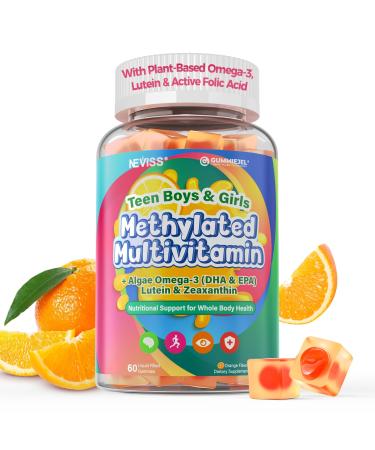 Methylated Multivitamin Gummies for Teens & Kids with Methylfolate Methyl B12 & Omega3 Teen Vitamins for Boys & Girls 10-19 with Multi-Minerals for Teenager Focus Energy Growth Skin Eyes Immune