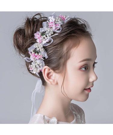 Iyou princess pearl headdress pink flower headband crystal bride wedding hair accessories holy communion hair tiaras for flower girl - Buy Online on GoSupps.com