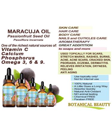 Botanical Beauty MARACUJA OIL 100% Pure Natural Cold Pressed Undiluted for Face Skin Hair Body Lip Nails 1 Fl Oz - 30 ml Rich in Vitamin C - Buy Online on GoSupps.com