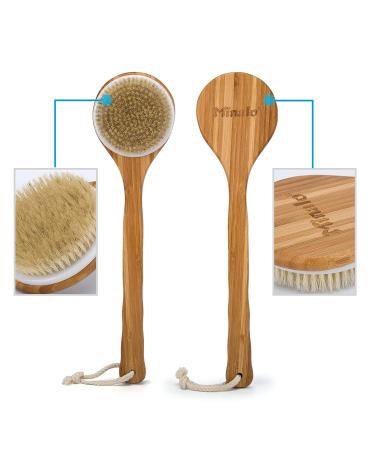 Minalo Natural Boar Bristle Bath Body Brush with Long Handle for Cellulite Exfoliation & Detox - Buy Online on GoSupps.com