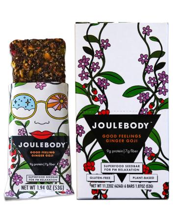 JOULEBODY 5 PM Good Feeling Organic Ginger Goji Seedbar | Gut-Health Treat Superfood | 6 Count Ginger Goji Pack of 6