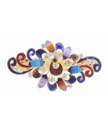 Ladies Enamel & Diamante Evening Occasion Stencil Hair Barrette Clip Peacock Flower (Multi)