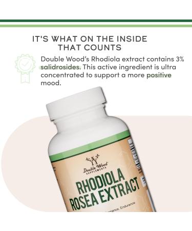 Rhodiola Rosea Supplement 500mg 120 Vegan Capsules (Third Party Test Gluten Free 3% Salidrosides 1% Rosavins Extract) for Performance Calming Motivation by Double Wood - Buy Online on GoSupps.com