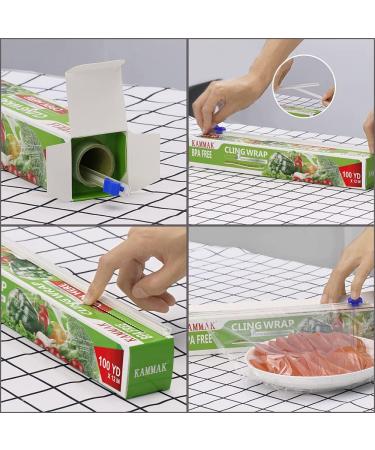 KAMMAK Plastic Wrap with Slide Cutter 12 Inch X 300 Sq Ft - BPA-Free, Microwave-Safe Food Service Film - Pack of 2 - Buy Online on GoSupps.com