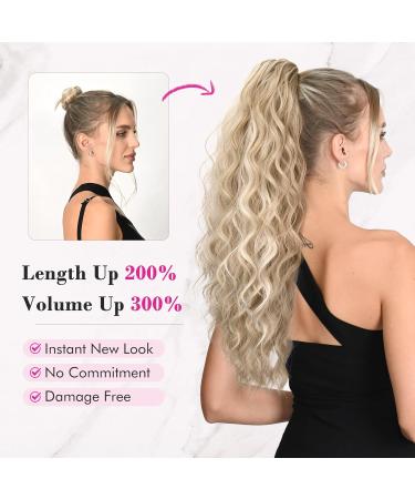 REECHO 26 Long Beach Wave Drawstring Ponytail Extension - Dark Blonde with Highlights | Synthetic Hairpiece for Women - Buy Online on GoSupps.com