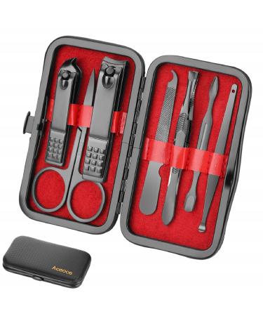 Manicure Set Personal Care Nail Clipper Kit Luxury Manicure 8 In 1 Professional Pedicure Set Grooming kit Christmas Gift for Men Husband Boyfriend Parents Women Elder Patient Nail Care Black and Red