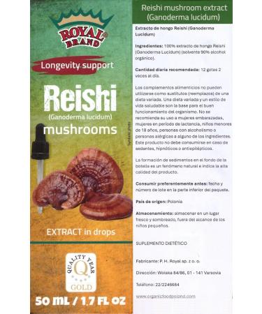 Royal Brand Reishi Mushroom Supplement/Our Reishi Mushroom Extract Promotes Longevity/Reishi Mushroom Tincture - 50ml / 1.7 Fl Oz - Buy Online on GoSupps.com