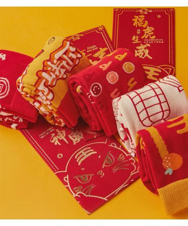 Chinese New Year Red Socks - Embroidered Women's Cotton Good Luck Socks (5 Pairs) in Gift Box - Size 36-44 - Buy Online on GoSupps.com