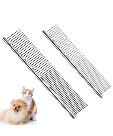 TanDraji Dog Combs for Grooming, 2 Pack Metal Dog Comb with Rounded Teeth, Stainless Steel Cat Comb for Removing Tangles and Knots for Long and Short Haired Dogs and Cats