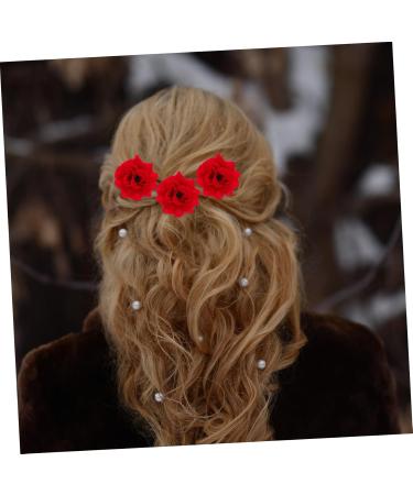 Beaupretty Retro Hair Needles - 4PCS Rose Flower Headwear | Beautiful Red Hairpins for Women - Bridal Hair Accessories - Buy Online on GoSupps.com