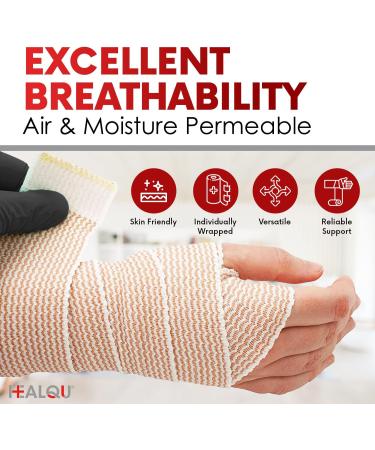 HEALQU Premium Elastic Bandage - Self-Closure Compression Wrap for Legs Knees Ankles & More - 3 Inch x 5 Yards - Box of 10 Rolls | Athletic Stretchable Support - Buy Online on GoSupps.com