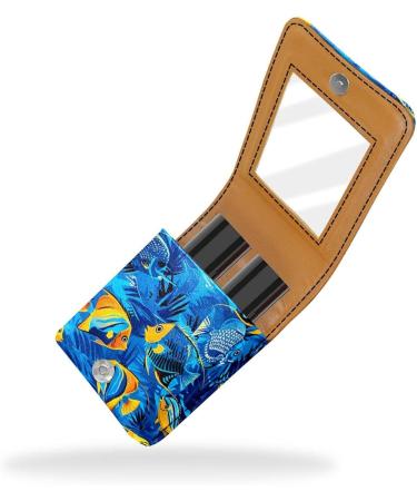 Buy Deep Sea Colored Leather Lipstick Case | Mini Lip Gloss Organizer with Mirror - Perfect Travel Accessory - Buy Online on GoSupps.com