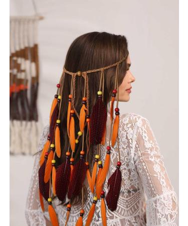IYOU Boho Feather Headbands Orange Hippie Headpiece Tassel Headdress Gypsy India Hair Accessories for Women and Girls - Buy Online on GoSupps.com