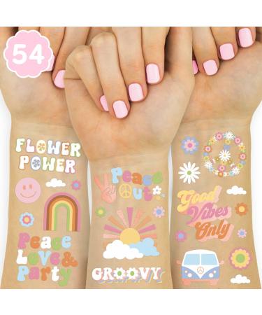 xo, Fetti Groovy 70s Temporary Tattoos - 48 Glitter Styles | Flower Power Birthday Party Supplies, Good Vibes Only Favors, Smiley, Rainbow Arts and Crafts