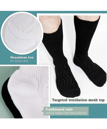 +MD Men's 6-Pack Non-Binding Bamboo Diabetic Crew Socks 13-15 - Moisture Wicking & Cushioned - 3 Black & 3 White - Buy Online on GoSupps.com