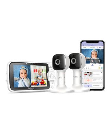 HUBBLE CONNECTED Nursery Pal Cloud Twin-5" Smart Baby Monitor with Camera and Audio-Dual Wireless Monitoring System-Two-Way Intercom, Night Light, Sleep Trainer, Room Temp & Lullabies,White,2-Cameras