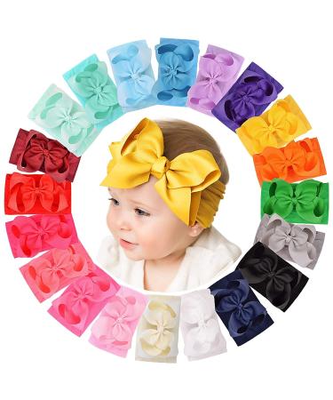 DOOBOI 20pcs Baby Headbands Grosgrain Ribbon Bows Girls Headbands Elastic Nylon Hairbands Hair Accessories for Newborns Infants Toddlers and Kids-6 In