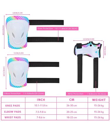 Rainbow Mermaid Kids Skating Protective Gear Set - Knee Pads, Elbow Pads, Wrist Guards for Skateboard, Roller Skating, Scooter - Ages 3-8 - Buy Online on GoSupps.com