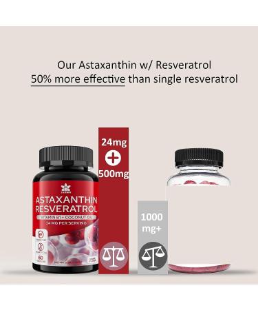 Astaxanthin Supplements 24mg Gummies with Resveratrol Vitamin B1 Coconut Oil - Algae Organic Antioxidants for Men & Women Healthy Aging Skin Eyes Immune - Vegan Sugar-Free Non-GMO 120 Servings 60 Count (Pack of 2) - Buy Online on GoSupps.com