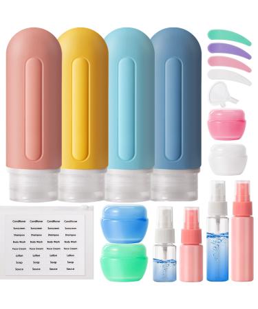 Travel Bottles for Toiletries - 19 Pack TSA Approved 3oz Leak Proof Silicone Containers for Shampoo Conditioner Lotion -Squeezable Tubes Easy Dispensing-Travel Size Accessories Essentials Kit (PYBB)
