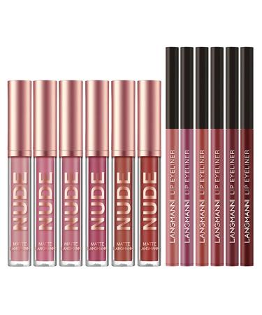 12PC Lipstick Makeup Set - 6 Velvety Matte Liquid Lipsticks & 6 Lip Pencils | Waterproof Gift Kit - Buy Online on GoSupps.com