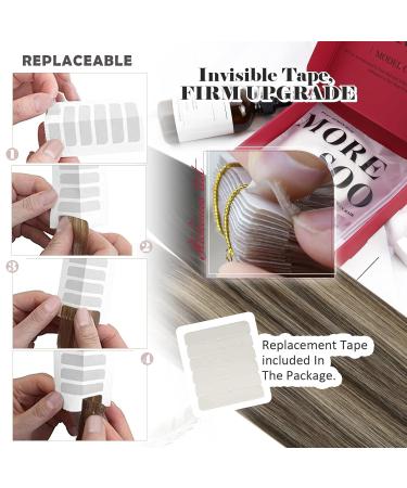 Moresoo Tape In Extensions - 60cm Remy Hair Balayage Black to Dark Brown with Caramel Blonde #1B/3/27 | 50g Adhesive Strip Extensions - Buy Online on GoSupps.com