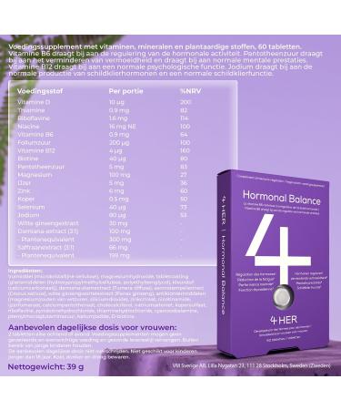 VM Sverige AB 4 HER Hormone Balance for Women 60 Vegan Tablets with Damiana Ginseng Saffron & Vitamin B6 Hormonal Balance for Women Reduced Fatigue and Mental Performance - Buy Online on GoSupps.com