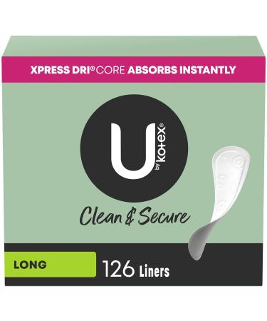 U by Kotex Clean & Secure Panty Liners, Light Absorbency, Long Length, 126 Count (Packaging May Vary) Long Length (126 Count)