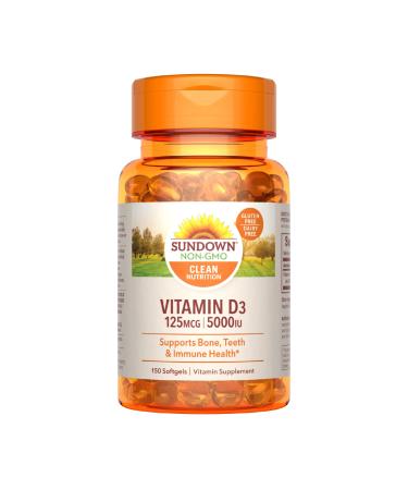 Sundown Vitamin D3 5000 IU Softgels Supports Bone Teeth and Immune Health 150 Count