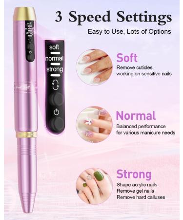 Subay Cordless Rechargeable Nail Drill with 12 Bits - Professional Electric File for Nails, Manicure Pedicure Kit - Gifts for Women and Moms - Pink - Buy Online on GoSupps.com
