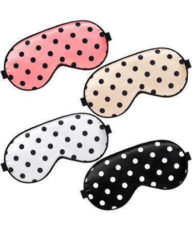 4 Pieces Silk Dot Sleep Mask Eye Mask Dot Blindfold with Adjustable Strap Soft Dot Silk Eye Cover for Women Men Eyeshade Mask Satin Night Blindfold Cover (Black White Pink Watermelon Red)