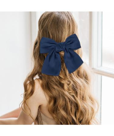 Bow Hair Clip Bow Barrette Hair Clips for Women French Vintage Big Bowknot Hairpin Soft Satin Silky Solid Color Navy Hair Bow Clip for Women Girls(Blue) - Buy Online on GoSupps.com