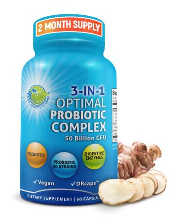Probiotics with Digestive Enzymes and Prebiotic for Women and Men - 3-in-1 Vegan Probiotic Prebiotic Multi Enzyme Complex for Gut Health - Maximum Absorption Delayed-Release Capsules