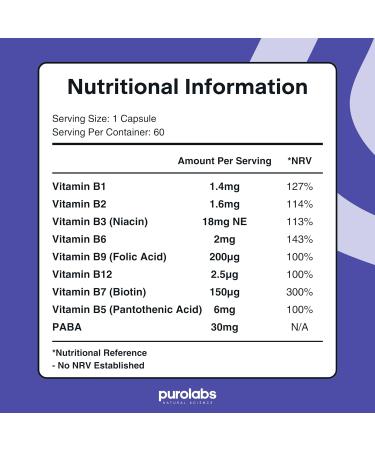 Puro High Strength Vitamin B Complex | 8 Essential B Vitamins | Methylated with Folate B6 & B12 | 60 Capsules - Buy Online on GoSupps.com