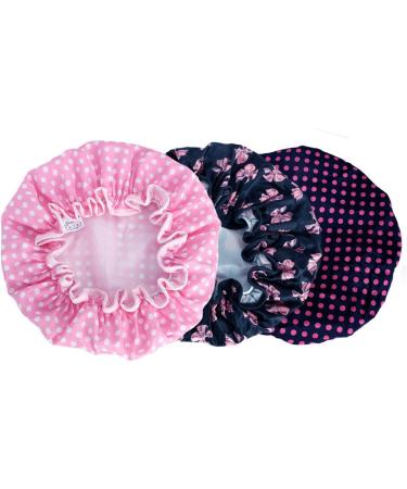 PrettyDate 3 Packs Double layer Shower Cap Waterproof Elastic Bath Cap for Women Shower Spa Salon 3Packs - Buy Online on GoSupps.com